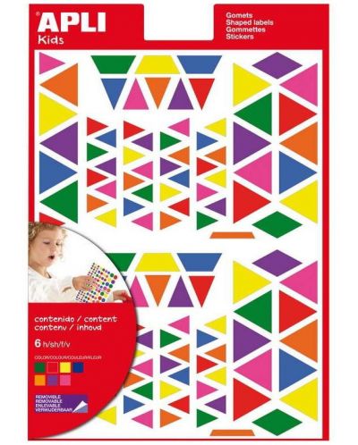 Самозалепващи стикери Apli - Триъгълници, 7 цвята, 720 броя - 1