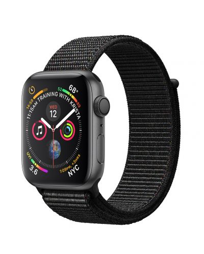 Смарт часовник Apple S4 - 44mm, сив, черен loop - 1