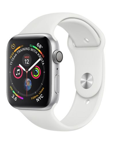 Смарт часовник Apple S4 - 44mm, сребрист, бяла силиконова каишка - 1