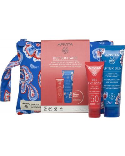 Apivita Bee Sun Safe Подаръчен комплект с хидратиращ гел-крем, SPF50, с несесер, 2 части (Лимитирано) - 1