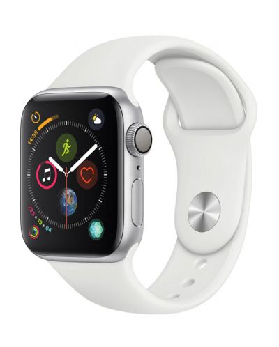 Смарт часовник Apple S4 - 40mm, сребрист, бяла силиконова каишка - 1