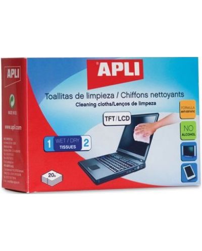Кърпички за почистване на екрани Apli - 20 броя морки + 20 броя сухи