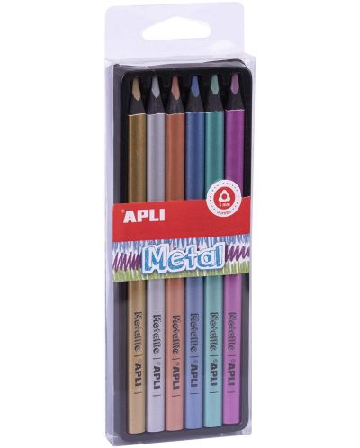Комплект цветни джъмбо моливи APLI - 6 цвята, металик - 1