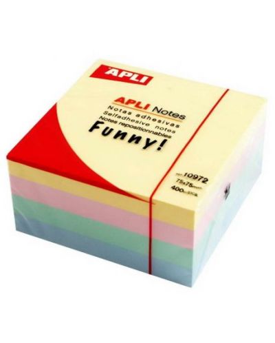 Кубче самозалепващи листчета Apli, 4 пастелни цвята, 75 x 75 mm, 400 броя - 1