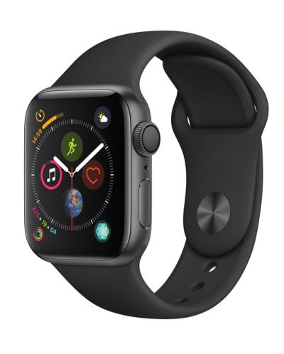 Смарт часовник Apple S4 - 40mm, сив, черна силиконова каишка - 1