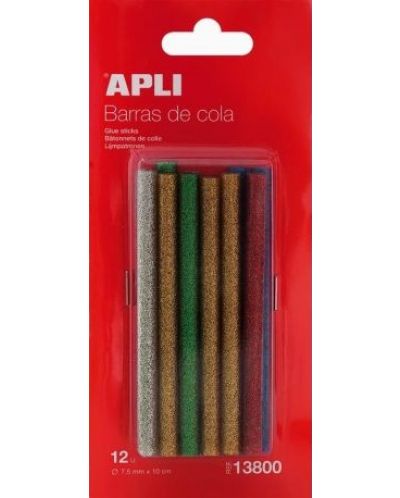 Блестящи цветни лепилни пръчки силикон Apli – ø 7.5 х 100 mm, 12 броя - 1