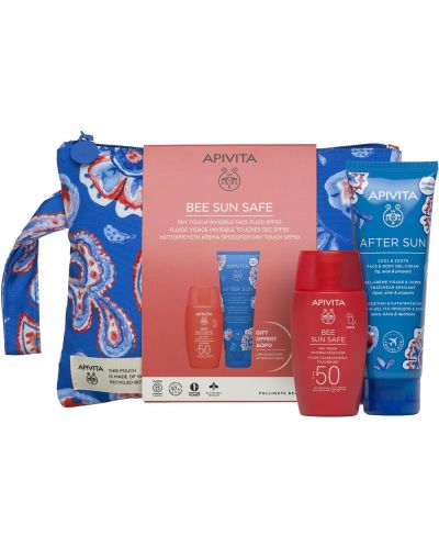 Apivita Bee Sun Safe Подаръчен комплект със слънцезащитен флуид, SPF50, с несесер, 2 части (Лимитирано) - 1