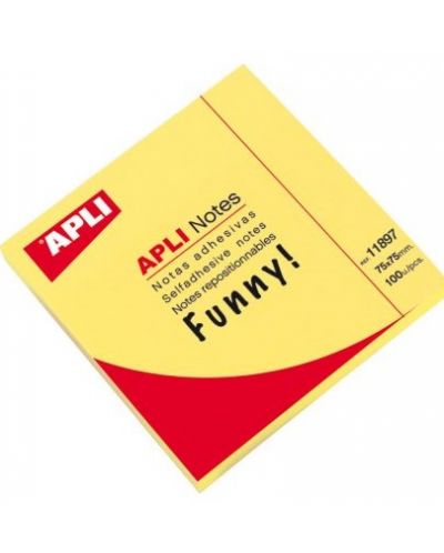 Самозалепващи листчета Apli, жълт неон, 75 x 75 mm, 100 броя - 1
