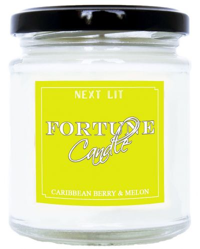 Ароматна свещ с късметче Next Lit Fortune Candle - Карибски горски плодове и пъпеш, на английски - 1