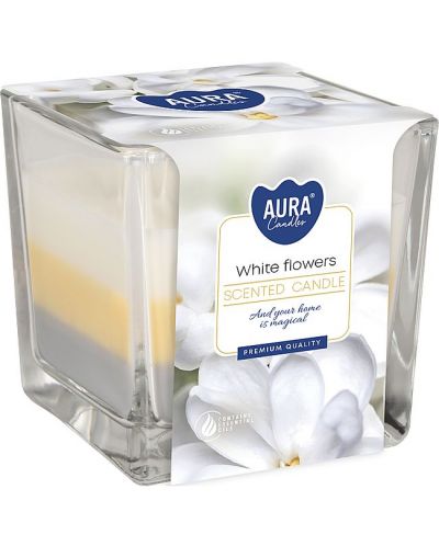 Ароматна свещ Bispol Aura - White Flowers, 170 g - 1
