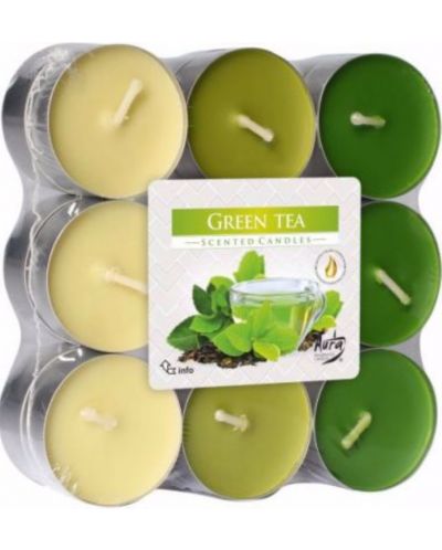 Ароматни чаени свещи Bispol Aura - Green Tea, 18 броя - 1