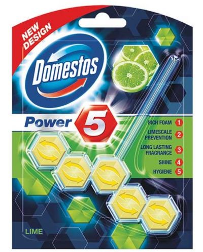 Ароматизатор за тоалетна Domestos - Power 5 Lime, 55 g - 1