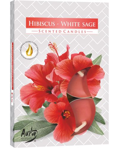 Ароматни свещи Bispol Aura - Hibiscus-White Sage, 6 броя - 1