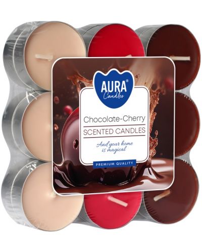 Ароматни чаени свещи Bispol Aura - Chocolate-Cherry, 18 броя - 1