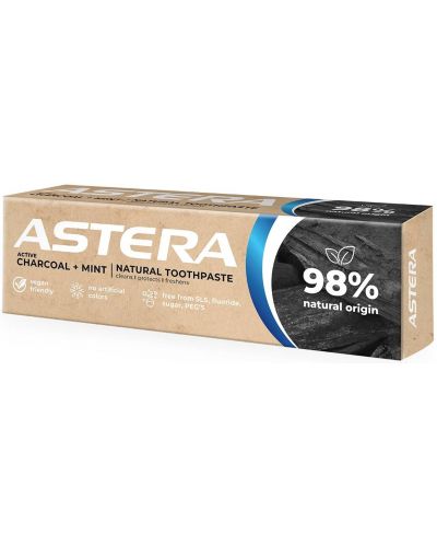 Astera Natural Паста за зъби Charcoal + Mint, 75 ml - 1