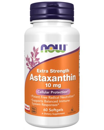 Astaxanthin Extra Strength, 10 mg, 60 капсули, Now - 1