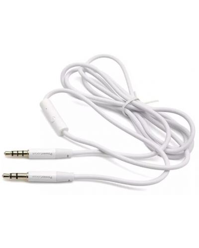 Аудио кабел PowerLocus - 2x 3.5 mm, 1.2 m, с микрофон, бял - 2