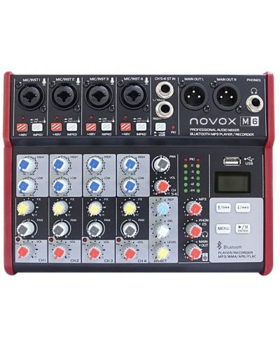 Аудио миксер Novox - M6 MKII, черен/червен - 1