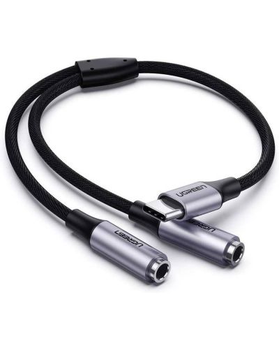 Аудио кабел Ugreen - 30732, USB-C/2x жак 3.5 mm, 0.25 m, сребрист - 2