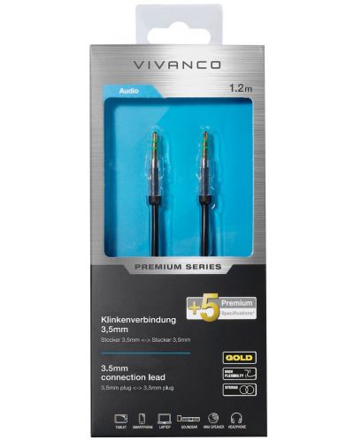 Аудио кабел Vivanco - жак 3.5 mm/жак 3.5 mm, стерео, 1.2 m, черен - 1
