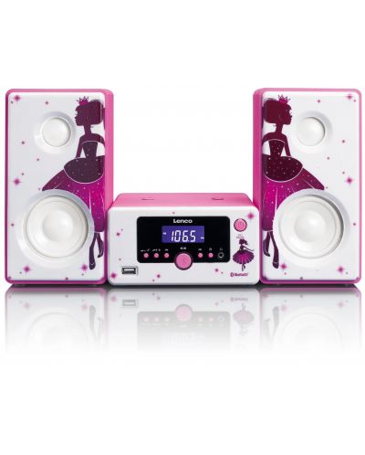Аудио система Lenco - MC-020 Princess, 2.0, розова/бяла - 1