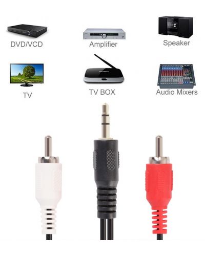 Аудио кабел VCom - CV212, жак 3.5 mm/2x RCA, 1.8 m, черен/бял/червен - 6