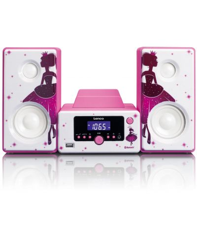 Аудио система Lenco - MC-020 Princess, 2.0, розова/бяла - 2