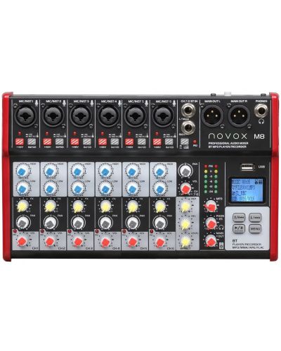 Аудио миксер Novox - M8 MKII, черен/червен - 1