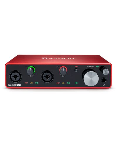 Аудио интерфейс Focusrite - Scarlett 4i4 3rd Gen, червен - 1