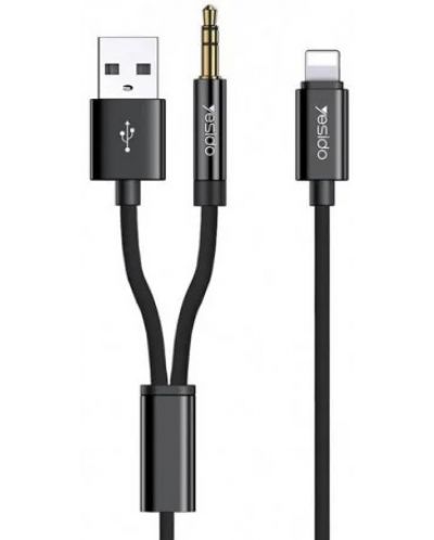 Аудио кабел Yesido - YAU-18, Lightning/USB/3.5 mm, 1.2 m, черен - 1