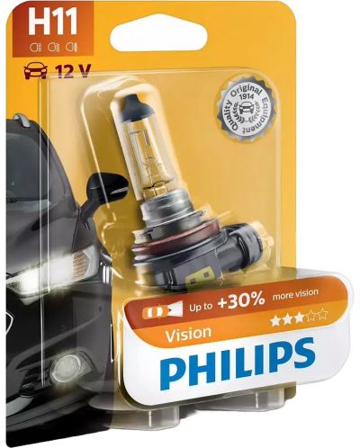 Автомобилна крушка Philips - H11, Vision +30% more light, 12V, 55W, PGJ19-2 - 1