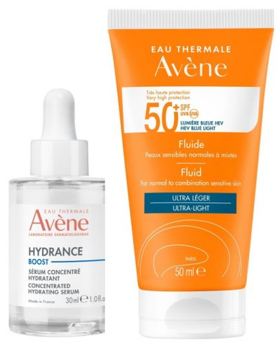 Avène Hydrance & Sun Комплект - Серум-концентрат Boost и Слънцезащитен флуид, SPF50+, 30 + 50 ml - 1