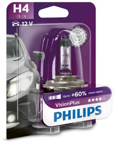 Автомобилна крушка Philips - H4, Vision plus +60% more light, 12V, 60/55W, P43t-38 - 1