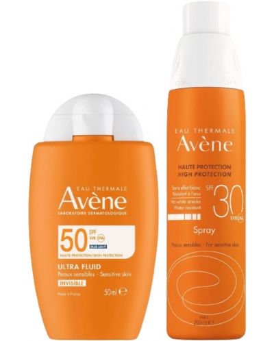 Avène Sun Комплект - Флуид за лице Invisible SPF50 и Слънцезащитен спрей SPF30, 50 + 200 ml - 2