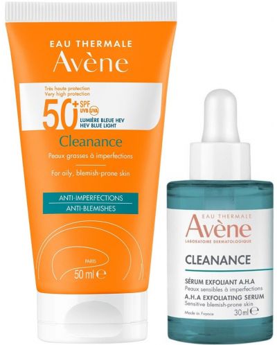 Avène Cleanance Комплект - Ексфолиращ серум A.H.A и Слънцезащитен крем, SPF50+, 30 + 50 ml - 1