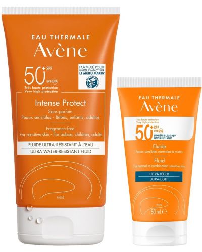 Avène Sun Комплект - Слънцезащитен флуид и Водоустойчив флуид Intense Protect, SPF50 +, 50 + 150 ml - 1