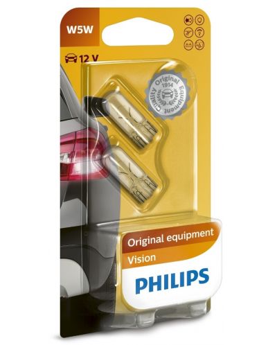 Автомобилни крушки Philips - 12V, W5W, W2.1X9.5d, 2 броя - 1