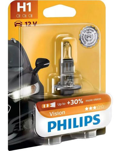 Автомобилна крушка Philips - H1, Vision +30% more light, 12V, 55W, P14.5s - 1