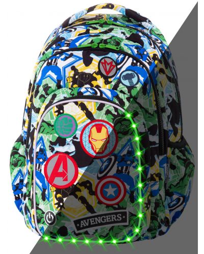 Ученическа светеща LED раница Cool Pack Spark L - Avengers Badges