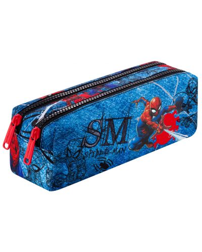 Правоъгълен ученически несесер Cool Pack Edge - Spider-Man Denim, с 2 ципа