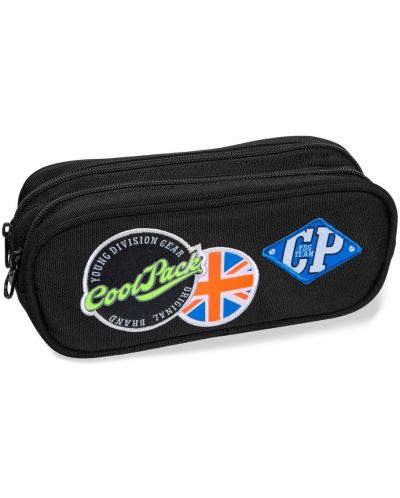 Елипсовиден ученически несесер Cool Pack Clever - Badges Black, с 2 отделения