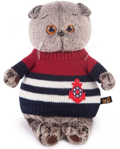Плюшена играчка Budi Basa - Коте Басик, с моряшки пуловер, 19 cm - 1