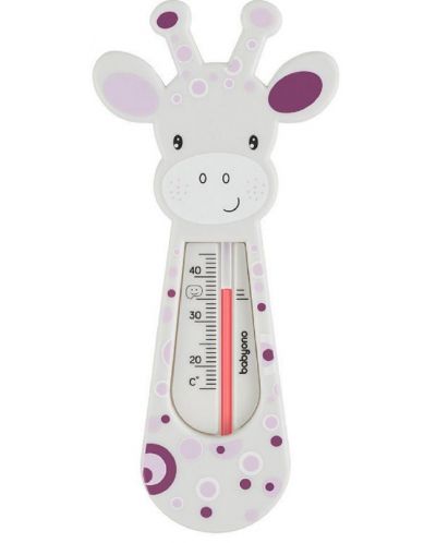 Термометър за баня Babyono - Бял жираф и лилави кръгчета - 1