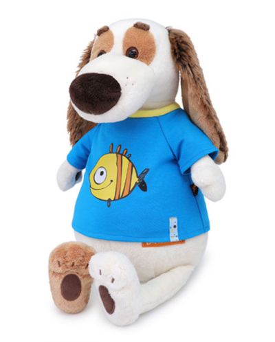 Плюшена играчка Budi Basa - Кученце Бартоломей, в синя тениска с рибка, 33 cm - 3