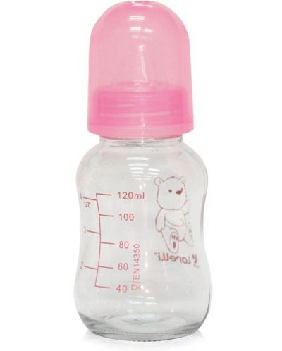 Стъклено Шише Baby Care - Розово, 120 ml