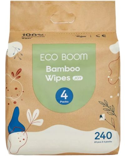 Бамбукови мокри кърпички Eco Boom - Joy, 16 х 20 cm, 240 броя - 2
