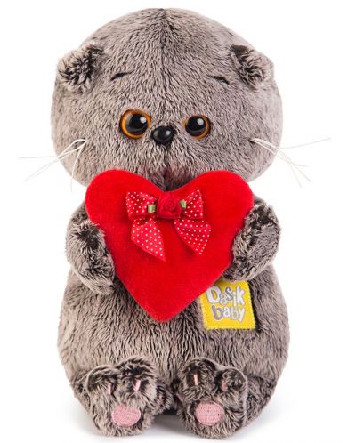 Плюшена играчка Budi Basa - Коте Басик, бебе, с червено сърце, 20 cm - 1