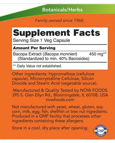 Bacopa Extract, 450 mg, 90 капсули, Now - 2