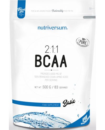 Basic BCAA 2:1:1, неовкусен, 500 g, Nutriversum - 1