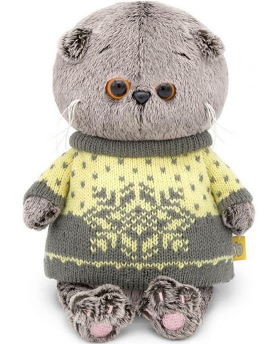 Плюшена играчка Budi Basa - Коте Басик, бебе, с пуловер, 20 cm - 1
